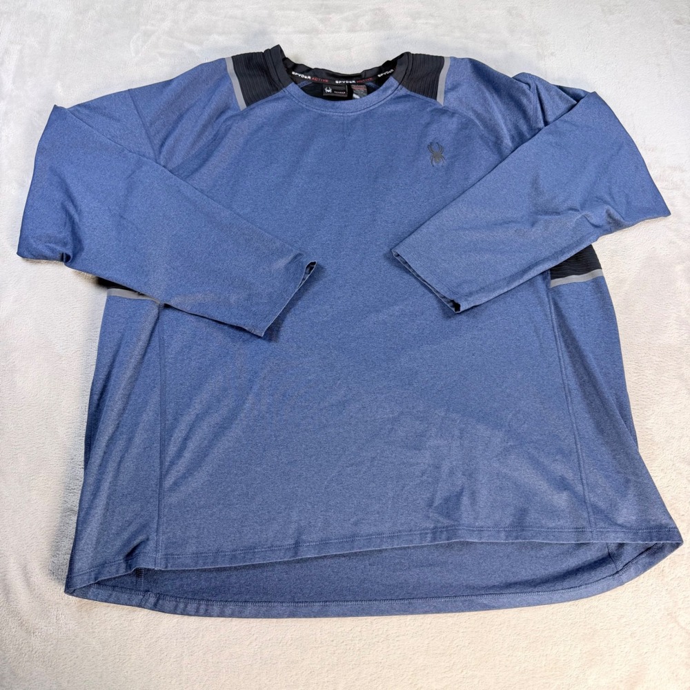 Spyder Active Performance Shirt Mens XXL Blue Polyester Spandex Long Sleeve Top